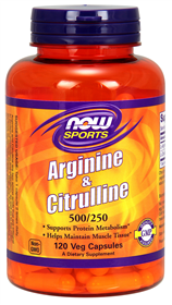 NOW Arginine &amp; Citrulline, 500/250, 120 caps