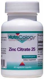 Nutricology  Zinc Citrate 25 Mg  60 Vegetarian Caps