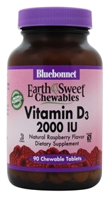 Bluebonnet Nutrition - Earth Sweet Chewable Vitamin D3 Natural Raspberry Flavor 2000 IU - 90 Chewable Tablets