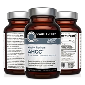 Quality of Life Labs Kinoko Platinum AHCC, 750mg, (Pack of 3) 60 Vcaps 