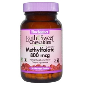Bluebonnet Nutrition, EarthSweet Chewables, CellularActive Methylfolate, Natural Raspberry Flavor, 800 mcg, 90 Chewable Tablets