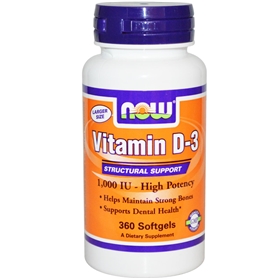 NOW Vitamin D-3, 1,000 IU, 360 Softgels