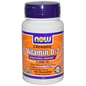 NOW Vitamin D-3, 5000 IU, 120 Chewables