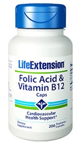 Life Extension Folate &amp; Vitamin B12 Caps, 200 caps